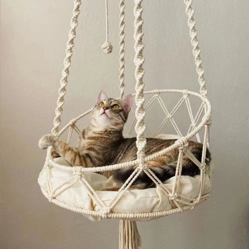 CATLOVE – Hamac suspendu bohème en corde de coton pour chat
